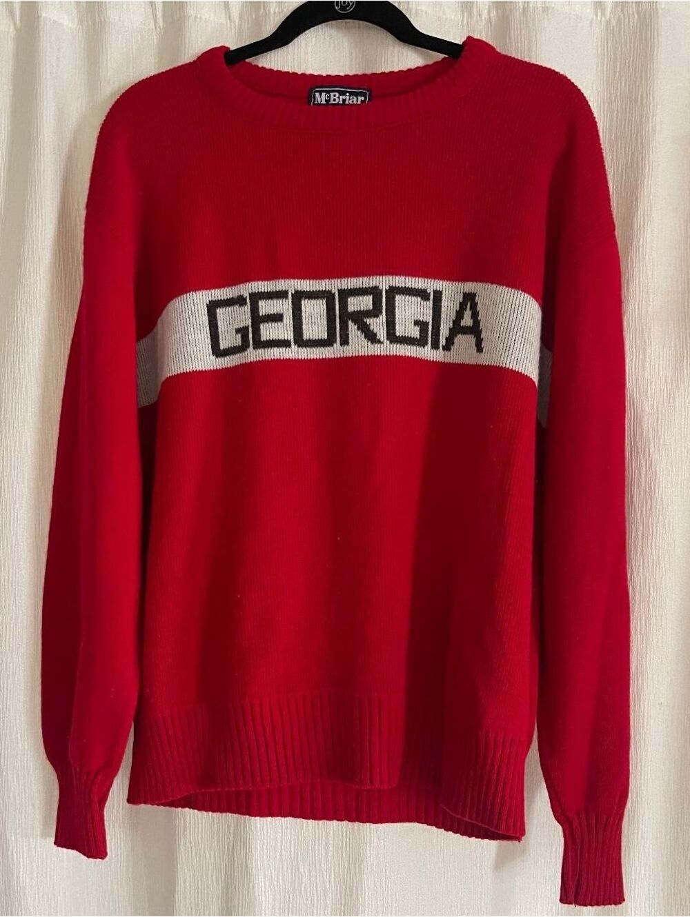 Vintage McBriar Knitwear Red Georgia Acrylic Sweater XL Made in USA 1970s